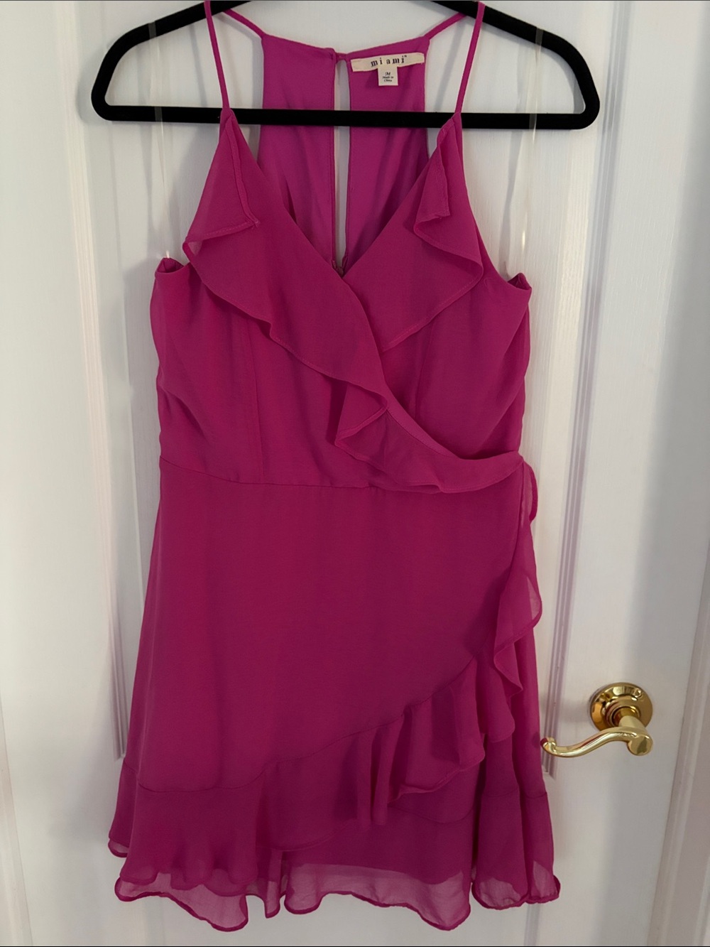 miami Hot Pink Ruffle Faux-Wrap Mini Dress